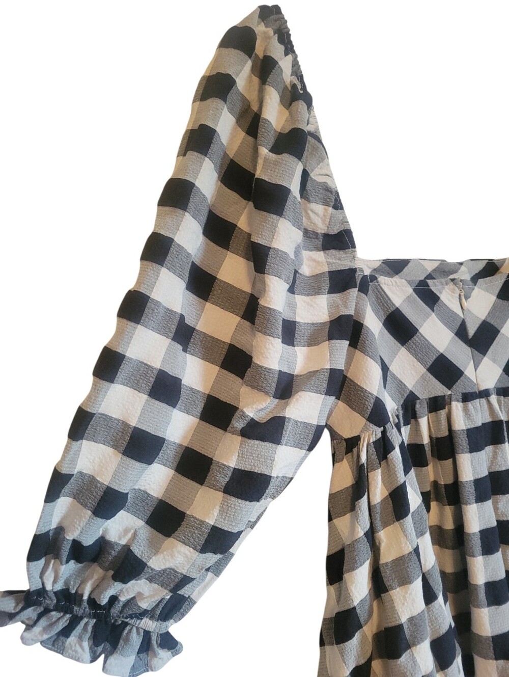 Storia Black White Gingham Babydoll Mini Dress Small Square Neck Puff Sleeve - Picture 6 of 10
